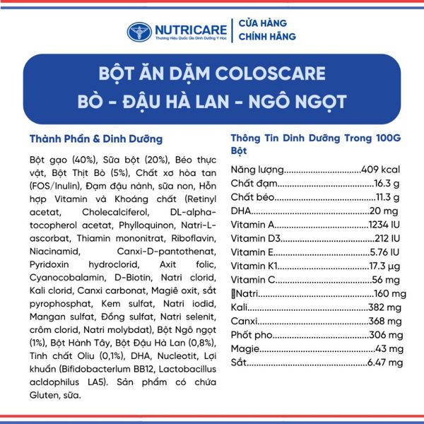 Bột Ăn Dặm NUTRICARE COLOSCARE Gạo Sữa Bổ Sung Sữa Non IgG 24H Tăng Cường Hệ Miễn Dịch Bé Ăn Ngon Tiêu Hoá Khoẻ 200G/Lon