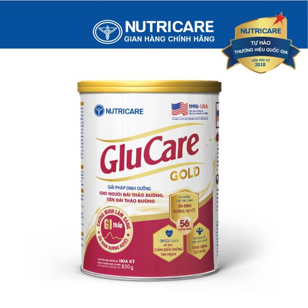 Sữa Bột NUTRICARE GLUCARE GOLD Giúp Cân Bằng Đường Huyết Giảm Biến Chứng Tim Mạch Hỗ Trợ Người Đái Tháo Đường 850G/Lon