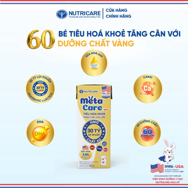 Thùng Sữa Bột Pha Sẵn METACARE OPTI NUTRICARE Sữa Non 24h Bé Tiêu Hoá Khoẻ Tăng Cân Cao Lớn Tăng Cường Đề Kháng 48 Hộp