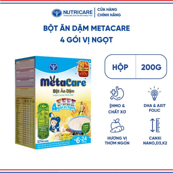 Bột Ăn Dặm NUTRICARE Metacare 4 Gói Vị Ngọt Hương Vị Thơm Ngon Giúp Bé Ăn Ngon Hơn Hấp Thu Tốt 200G