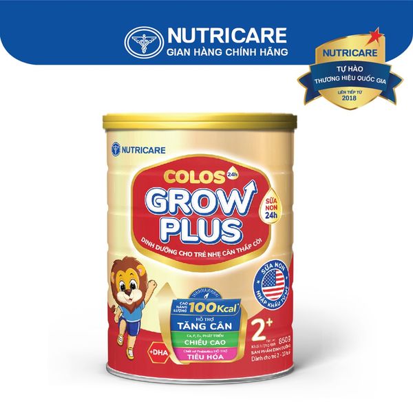 Sữa Bột GROW PLUS 2+ COLOS 24 NUTRICARE 2-10 Tuổi Bé Tăng Cân Phát Triển Chiều Cao Tăng Cường Đề Kháng và Tiêu Hoá 850G