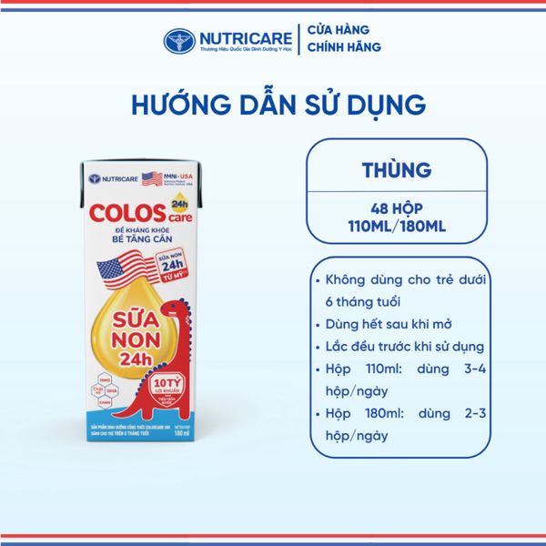 Thùng Sữa Bột Pha Sẵn COLOSCARE 24H NUTRICARE Bé Trên 6 Tháng Tuổi Tăng Cân Cao Lớn Đề Kháng Khoẻ Tiêu Hoá Tốt 48 Hộp