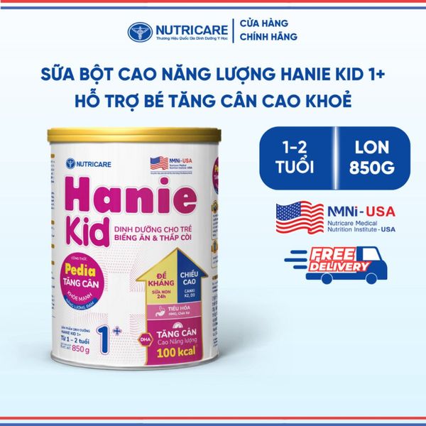 Sữa Bột HANIE KID 1+ NUTRICARE Cho Bé 1-2 TuổI Suy Dinh Dưỡng Biếng Ăn Thấp Còi, Sữa Non 24H Cao Năng Lượng 850G