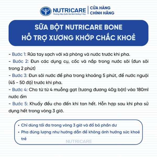 Sữa Bột NUTRICARE BONE Giúp Xương Khớp Chắc Khoẻ Tăng Cường Khối Cơ Sữa Giảm Đường Ít Ngọt 850G/Lon