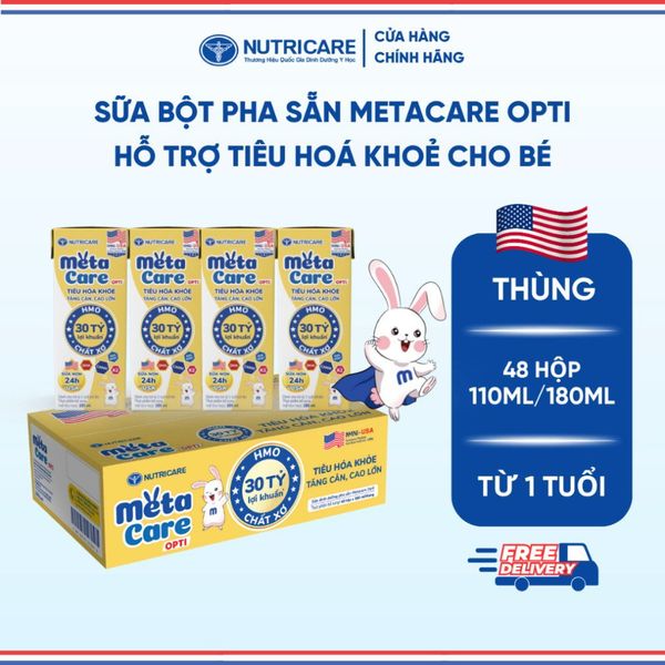 Thùng Sữa Bột Pha Sẵn METACARE OPTI NUTRICARE Sữa Non 24h Bé Tiêu Hoá Khoẻ Tăng Cân Cao Lớn Tăng Cường Đề Kháng 48 Hộp