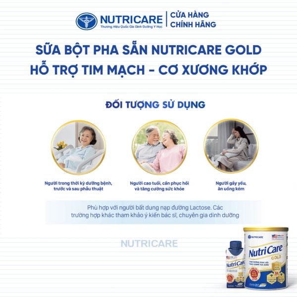 Sữa Bột NUTRICARE GOLD Giúp Ngủ Ngon Tiêu Hoá Khoẻ Tăng Cường Chức Năng Cơ Xương Khớp Dễ Hấp Thụ và Tiêu Hoá 850G/Lon