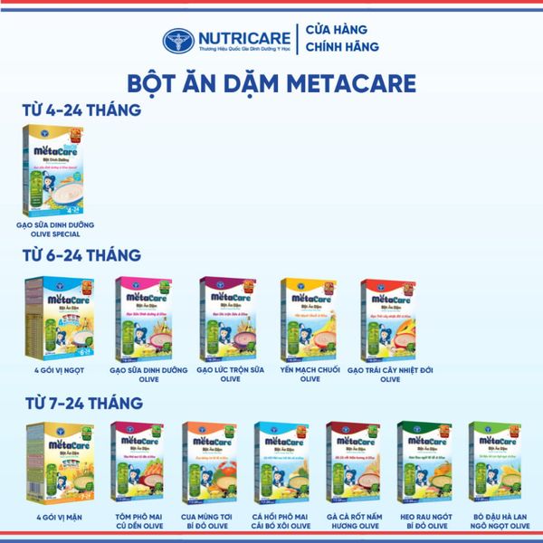 Bột Ăn Dặm NUTRICARE Metacare Bò Đậu Hà Lan Ngô Ngọt & Olive Hương Vị Thơm Ngon Giúp Bé Ăn Ngon Hơn và Hấp Thu Tốt 200G