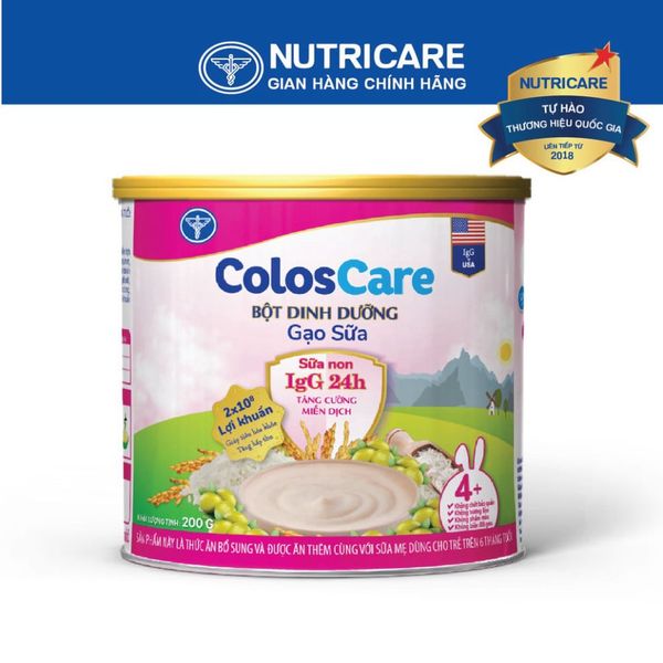 Bột Ăn Dặm NUTRICARE COLOSCARE Vị Ngọt Gạo Sữa Thơm Ngon Cho Trẻ Bắt Đầu Tập Ăn Bổ Sung Sữa Non IgG24H 200G/Lon