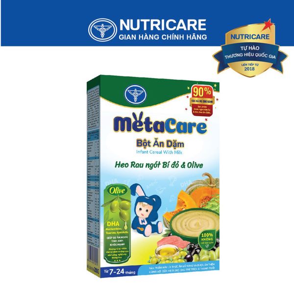 Bột Ăn Dặm NUTRICARE Metacare Heo Rau Ngót Bí Đỏ & Olive Hương Vị Thơm Ngon Giúp Bé Ăn Ngon Hơn và Hấp Thu Tốt 200G