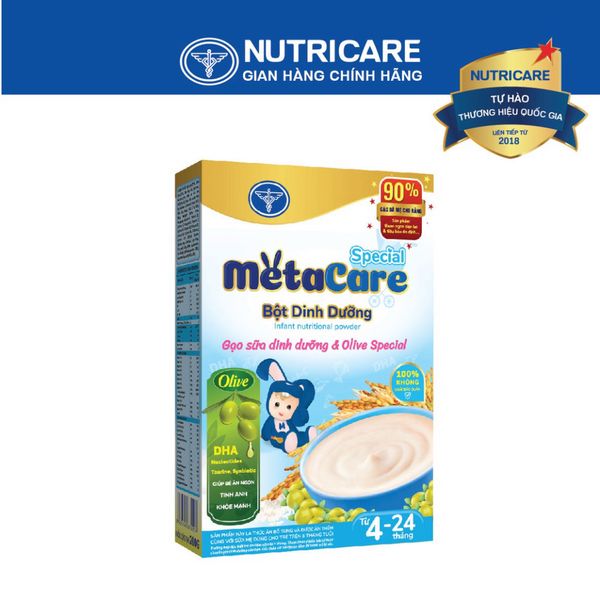 Bột Ăn Dặm NUTRICARE Metacare Gạo Sữa Dinh Dưỡng & Olive Special Cho Bé Từ 4 Tháng Tuổi Ăn Ngon Hơn và Hấp Thu Tốt 200G