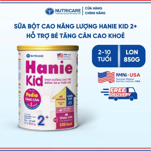 Sữa Bột HANIE KID 2+ NUTRICARE Cho Bé 2-10 Tuổi Suy Dinh Dưỡng Biếng Ăn Thấp Còi, Sữa Non 24H Cao Năng Lượng 850G
