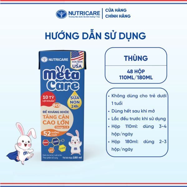 Thùng Sữa Bột Pha Sẵn METACARE ECO NUTRICARE Tăng Cân Chiều Cao Tăng Sức Đề Kháng Từ 1 Tuổi Với Sữa Non 24H 48 Hộp
