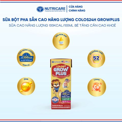 Thùng Sữa Bột Pha Sẵn GROW PLUS COLOS 24H NUTRICARE Cho Bé Từ 1 Tuổi Tăng Cân Tăng Cường Đề Kháng Tiêu Hoá Tốt 48 Hộp