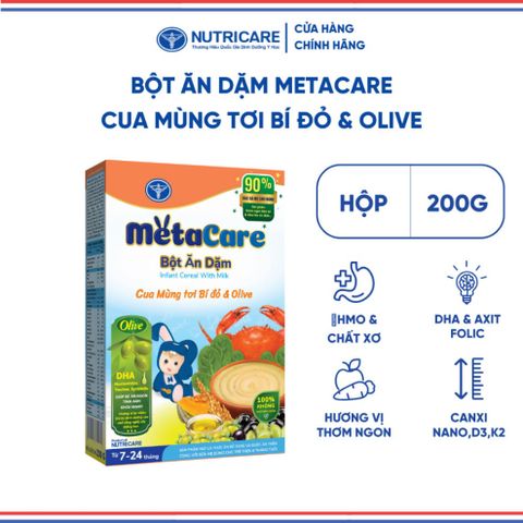 Bột Ăn Dặm NUTRICARE Metacare Cua Mùng Tơi Bí Đỏ & Olive Hương Vị Thơm Ngon Giúp Bé Ăn Ngon Hơn Hấp Thu Tốt 200G