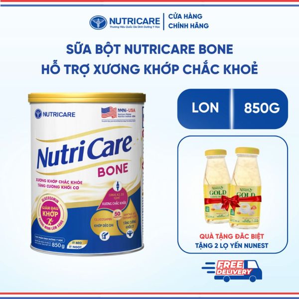 Sữa Bột NUTRICARE BONE Giúp Xương Khớp Chắc Khoẻ Tăng Cường Khối Cơ Sữa Giảm Đường Ít Ngọt 850G/Lon