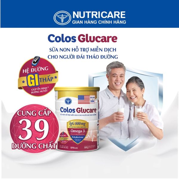 Sữa Bột COLOS GLUCARE NUTRICARE Sữa Non Hỗ Trợ Miễn Dịch Cho Người Đái Tháo Đường GI Thấp Ổn Định Đường Huyết 800G
