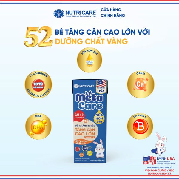 Thùng Sữa Bột Pha Sẵn METACARE ECO NUTRICARE Tăng Cân Chiều Cao Tăng Sức Đề Kháng Từ 1 Tuổi Với Sữa Non 24H 48 Hộp