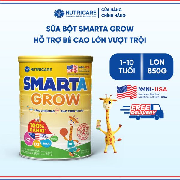 Sữa Bột SMARTA GROW NUTRICARE Bé Tăng Chiều Cao Phát Triển Trí Não Tăng Cân Tăng Sức Đề Kháng Cho Bé Từ 1-10 Tuổi 850G
