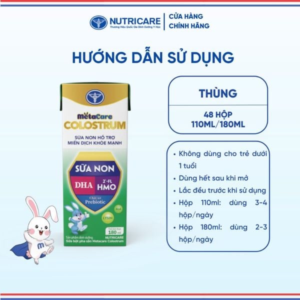 Thùng Sữa Bột Pha Sẵn METACARE COLOSTRUM NUTRICARE Tăng Cường Đề Kháng Hệ Miễn Dịch Bé Từ 1 Tuổi Với Sữa Non IgG 48 Hộp
