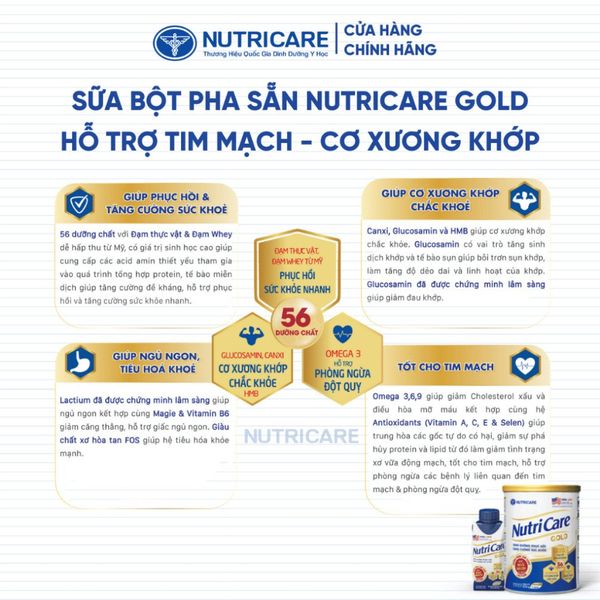Sữa Bột NUTRICARE GOLD 850G Phục Hồi và Tăng Cường Sức Khỏe Hỗ Trợ Xương Khớp Tim Mạch và Ngủ Ngon