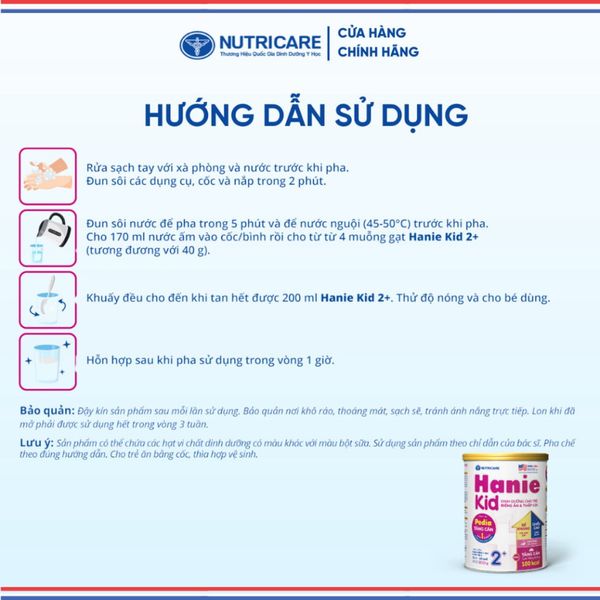 Sữa Bột HANIE KID 2+ NUTRICARE Cho Bé 2-10 Tuổi Suy Dinh Dưỡng Biếng Ăn Thấp Còi, Sữa Non 24H Cao Năng Lượng 850G