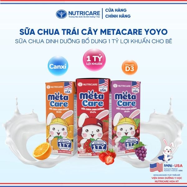 Thùng Sữa METACARE OPTI NUTRICARE VỊ DÂU Cho Bé Trên 1 Tuổi Sữa Chua Trái Cây Lợi Khuẩn Phát Triển Toàn Diện 48 Hộp