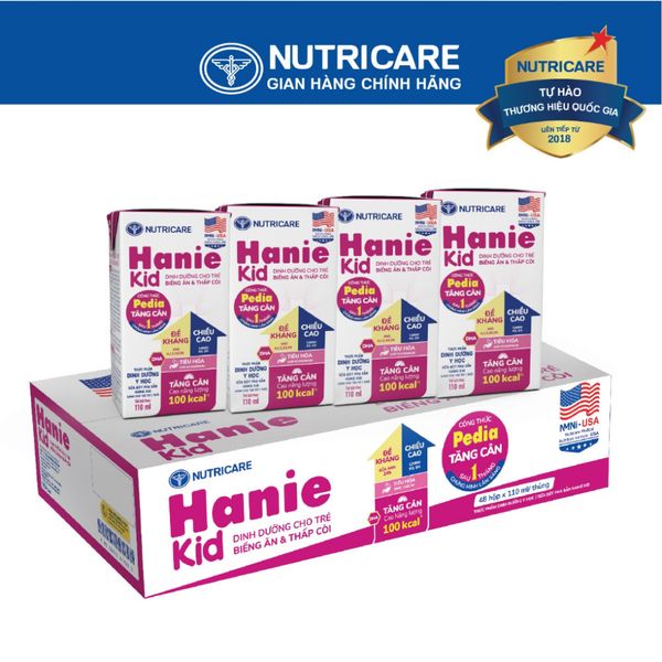 Thùng Sữa Bột Pha Sẵn HANIE KID NUTRICARE Bé Từ 1 Tuổi Suy Dinh Dưỡng Biếng Ăn Thấp Còi Sữa Non Cao Năng Lượng 48 Hộp