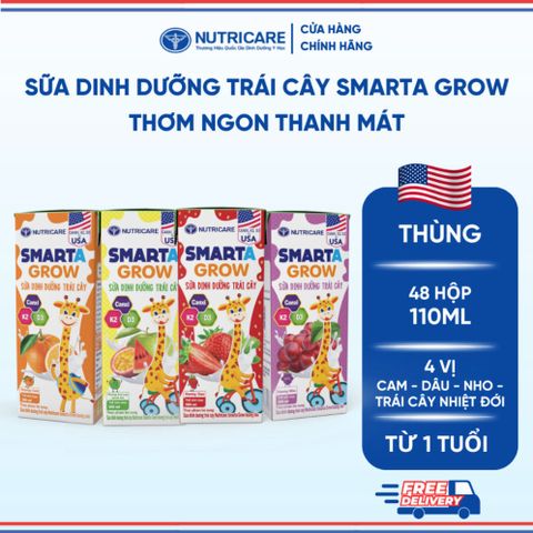 Sữa Trái Cây SMARTA GROW NUTRICARE 110ML Giúp Bé Phát Triển Chiều Cao Xương Chắc Khoẻ Cho Bé Từ 1 Tuổi Thùng 48 Hộp