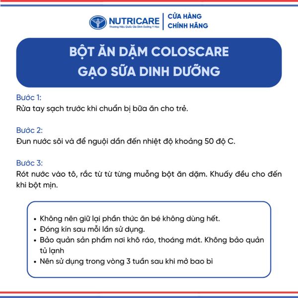 Bột Ăn Dặm NUTRICARE COLOSCARE Vị Ngọt Gạo Sữa Thơm Ngon Cho Trẻ Bắt Đầu Tập Ăn Bổ Sung Sữa Non IgG24H 200G/Lon