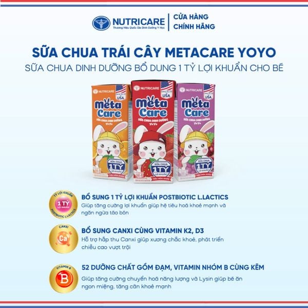 Thùng Sữa METACARE OPTI NUTRICARE VỊ NHO Cho Bé Trên 1 Tuổi Sữa Chua Trái Cây Lợi Khuẩn Phát Triển Toàn Diện 48 Hộp