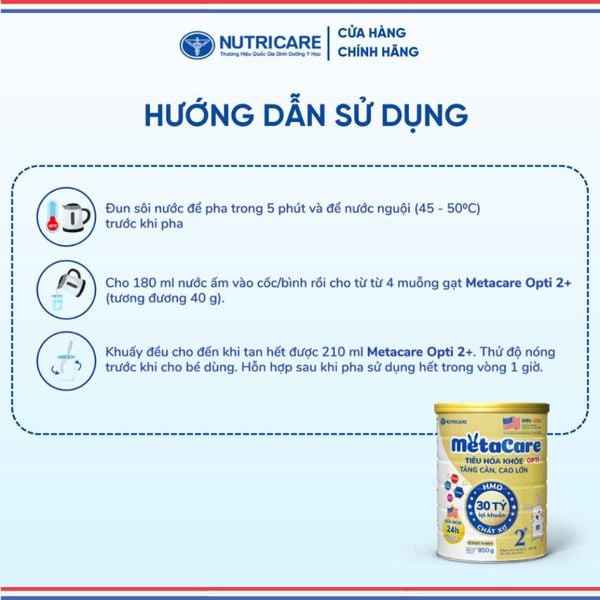 Sữa Bột METACARE OPTI 1+ NUTRICARE Bé 1-2 Tuổi Tiêu Hoá Khoẻ Tăng Cân Cao Lớn Tăng Cường Hệ Miễn Dịch Đề Kháng 850G