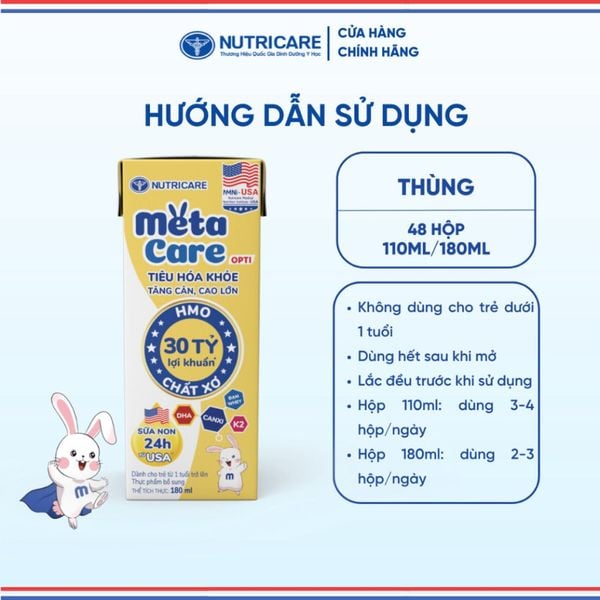 Thùng Sữa Bột Pha Sẵn METACARE OPTI NUTRICARE Sữa Non 24h Bé Tiêu Hoá Khoẻ Tăng Cân Cao Lớn Tăng Cường Đề Kháng 48 Hộp