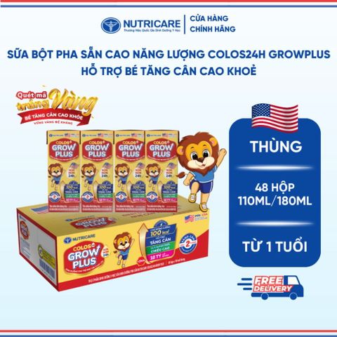 Thùng Sữa Bột Pha Sẵn GROW PLUS COLOS 24H NUTRICARE Cho Bé Từ 1 Tuổi Tăng Cân Tăng Cường Đề Kháng Tiêu Hoá Tốt 48 Hộp