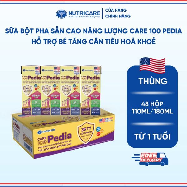 Thùng Sữa Bột Pha Sẵn CARE 100 PEDIA NUTRICARE Cho Bé Từ 1 Tuổi Hỗ Trợ ăng Cân Tiêu Hoá Khoẻ Chống Táo Bón 48 Hộp