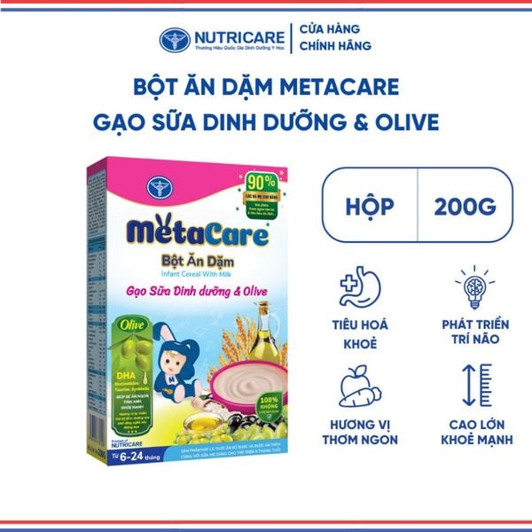 Bột Ăn Dặm NUTRICARE Metacare Gạo Sữa Dinh Dưỡng & Olive Hương Vị Thơm Ngon Giúp Bé Ăn Ngon Hơn và Hấp Thu Tốt 200G