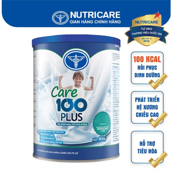 Sữa Bột CARE 100 PLUS NUTRICARE Bé 1-10 Tuổi Tăng Cường Miễn Dịch Cho Trẻ Biếng Ăn và Suy Dinh Dưỡng Thấp Còi 900G/Lon