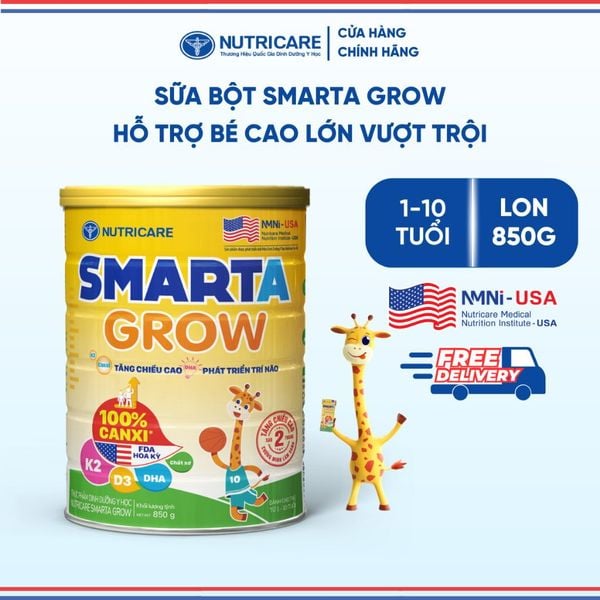 Sữa Bột SMARTA GROW NUTRICARE Bé Tăng Chiều Cao Phát Triển Trí Não Tăng Cân Tăng Sức Đề Kháng Cho Bé Từ 1-10 Tuổi 850G
