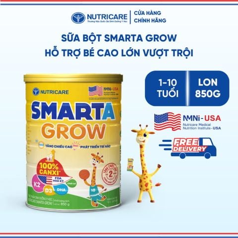 Sữa Bột SMARTA GROW NUTRICARE Bé Tăng Chiều Cao Phát Triển Trí Não Tăng Cân Tăng Sức Đề Kháng Cho Bé Từ 1-10 Tuổi 850G
