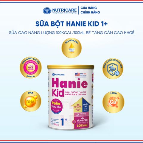 Sữa Bột HANIE KID 1+ NUTRICARE Cho Bé 1-2 TuổI Suy Dinh Dưỡng Biếng Ăn Thấp Còi, Sữa Non 24H Cao Năng Lượng 850G