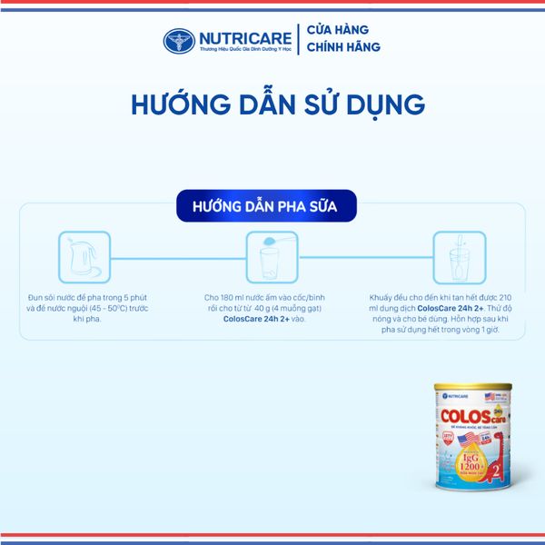 Sữa Bột COLOSCARE 24H 1+ NUTRICARE Bé Tăng Cân Cao Lớn Đề Kháng Khoẻ Tiêu Hoá Tốt Với Sữa Non 24h IgG 1200+ Từ 1-2 TuổI