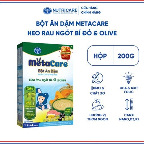 Bột Ăn Dặm NUTRICARE Metacare Heo Rau Ngót Bí Đỏ & Olive Hương Vị Thơm Ngon Giúp Bé Ăn Ngon Hơn và Hấp Thu Tốt 200G