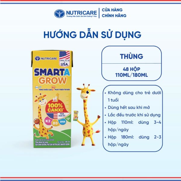 Thùng Sữa Bột Pha Sẵn SMARTA GROW NUTRICARE Cho Bé Từ 1 Tuổi Tăng Chiều Cao Phát Triển Trí Não Tăng Sức Đề Kháng 48 Hộp