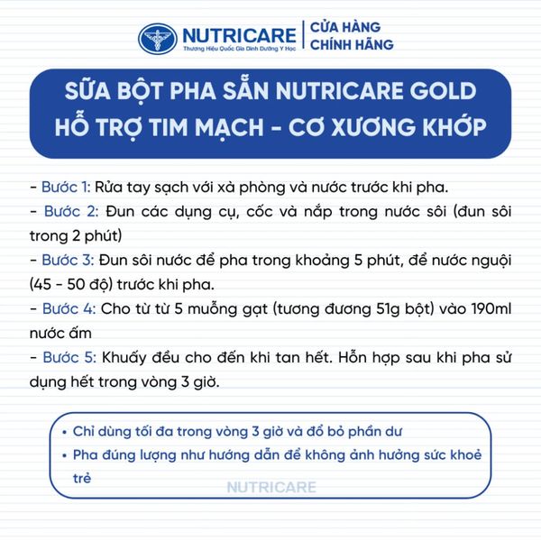Sữa Bột NUTRICARE GOLD Giúp Ngủ Ngon Tiêu Hoá Khoẻ Tăng Cường Chức Năng Cơ Xương Khớp Dễ Hấp Thụ và Tiêu Hoá 850G/Lon