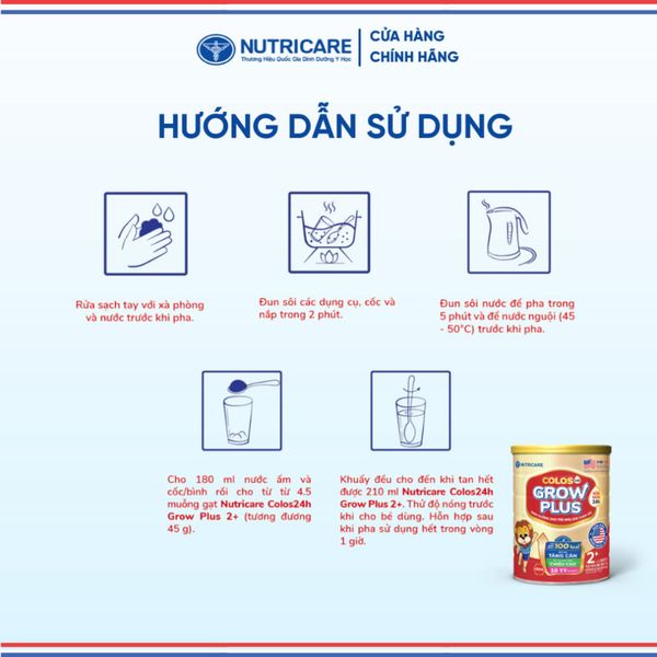 Sữa Bột GROW PLUS 1+ COLOS 24 NUTRICARE 1-2 Tuổi Bé Tăng Cân Phát Triển Chiều Cao Tăng Cường Đề Kháng và Tiêu Hoá 850G