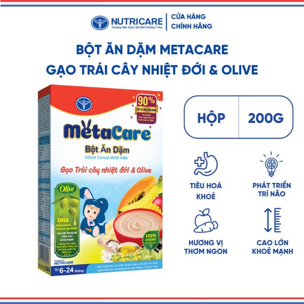 Bột Ăn Dặm NUTRICARE Metacare Gạo Trái Cây Nhiệt Đới & Olive Hương Vị Thơm Ngon Giúp Bé Ăn Ngon Hơn Hấp Thu Tốt 200G