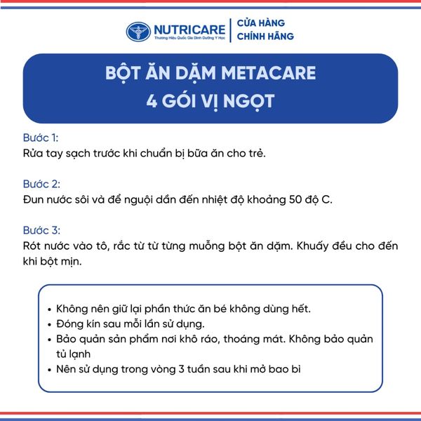 Bột Ăn Dặm NUTRICARE Metacare 4 Gói Vị Mặn Hương Vị Thơm Ngon Giúp Bé Ăn Ngon Hơn Hấp Thu Tốt 200G