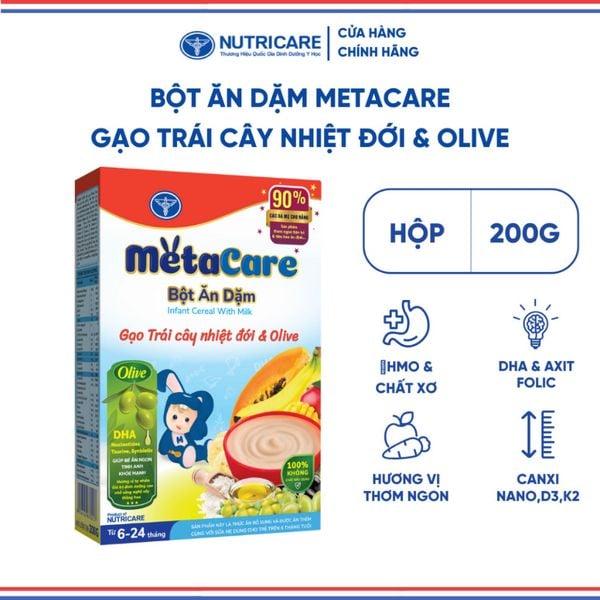 Bột Ăn Dặm NUTRICARE Metacare Gạo Trái Cây Nhiệt Đới & Olive Hương Vị Thơm Ngon Giúp Bé Ăn Ngon Hơn Hấp Thu Tốt 200G