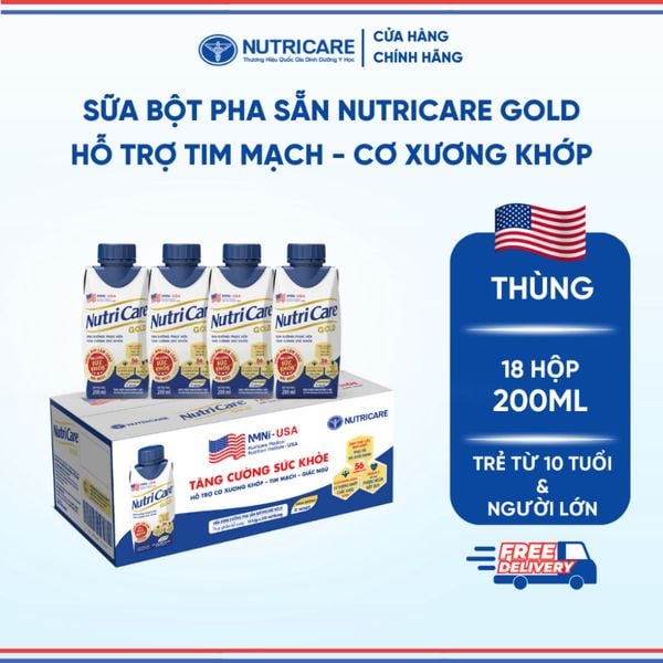 Thùng 18 Hộp Sữa Bột Pha Sẵn NUTRICARE GOLD 200ml Giúp Ngủ Ngon Hỗ Trợ Tim Mạch Cơ Xương Khớp Dễ Hấp Thụ Tiêu Hoá Tốt