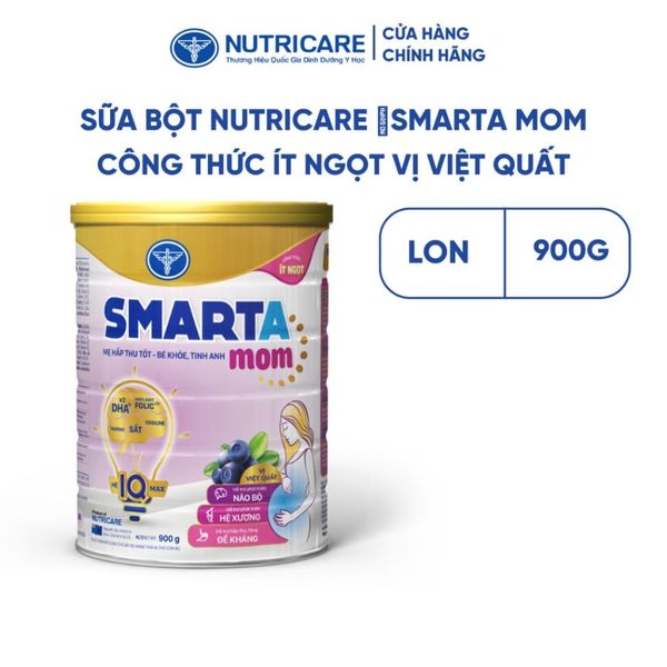 Sữa Bột SMARTA MOM NUTRICARE Ít Ngọt Tăng Cường Đề Kháng Cho Thai Kỳ Hấp Thu Dưỡng Chất Mẹ Bầu và Cho Con Bú 900G