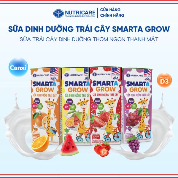 Sữa Trái Cây SMARTA GROW NUTRICARE 110ML Giúp Bé Phát Triển Chiều Cao Xương Chắc Khoẻ Cho Bé Từ 1 Tuổi Thùng 48 Hộp